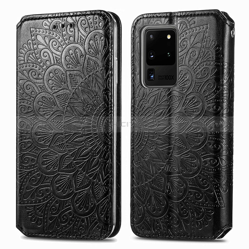 Custodia Portafoglio In Pelle Fantasia Modello Cover con Supporto S01D per Samsung Galaxy S20 Ultra 5G Nero