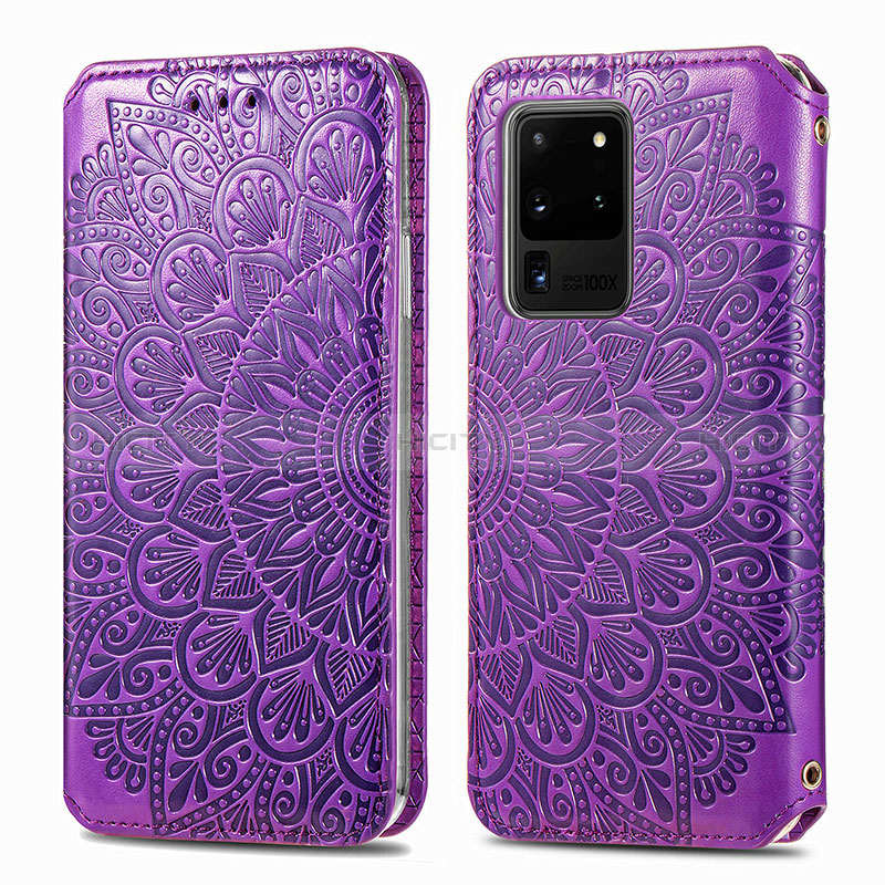 Custodia Portafoglio In Pelle Fantasia Modello Cover con Supporto S01D per Samsung Galaxy S20 Ultra 5G Viola