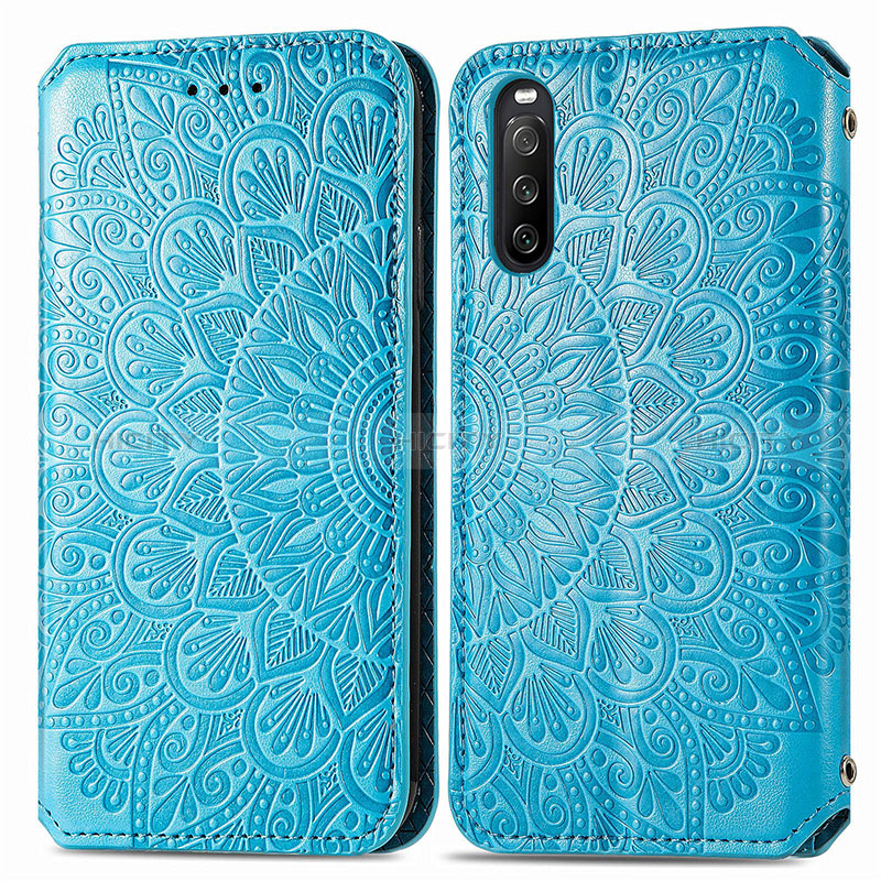 Custodia Portafoglio In Pelle Fantasia Modello Cover con Supporto S01D per Sony Xperia 10 III Lite Blu