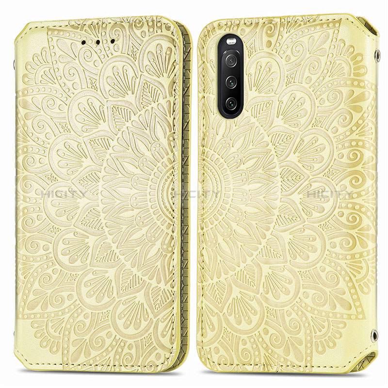 Custodia Portafoglio In Pelle Fantasia Modello Cover con Supporto S01D per Sony Xperia 10 III Lite Oro