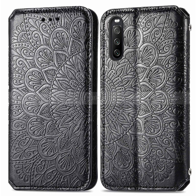 Custodia Portafoglio In Pelle Fantasia Modello Cover con Supporto S01D per Sony Xperia 10 III Nero