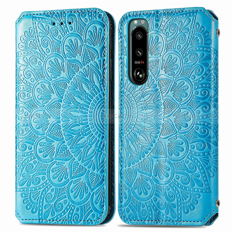 Custodia Portafoglio In Pelle Fantasia Modello Cover con Supporto S01D per Sony Xperia 5 IV Blu