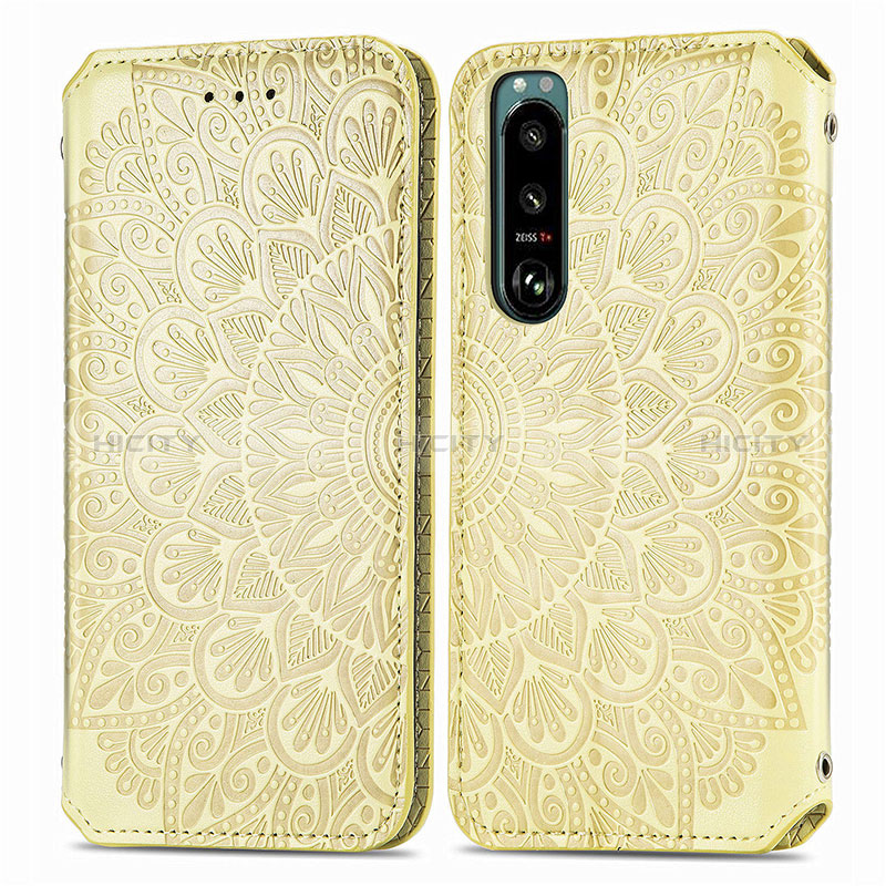 Custodia Portafoglio In Pelle Fantasia Modello Cover con Supporto S01D per Sony Xperia 5 IV Oro