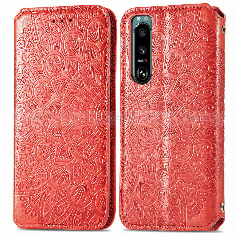 Custodia Portafoglio In Pelle Fantasia Modello Cover con Supporto S01D per Sony Xperia 5 IV Rosso