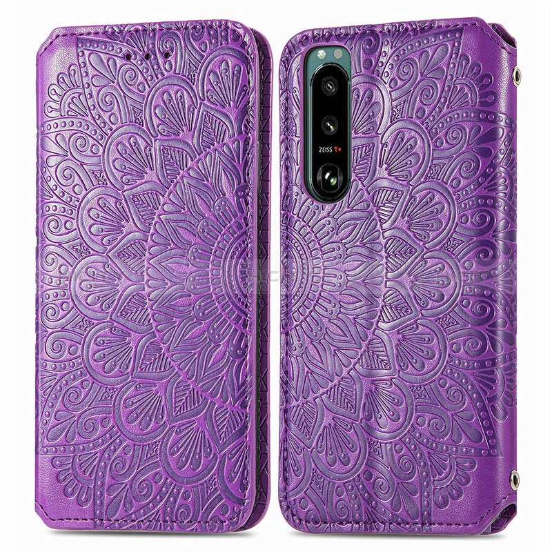 Custodia Portafoglio In Pelle Fantasia Modello Cover con Supporto S01D per Sony Xperia 5 IV Viola