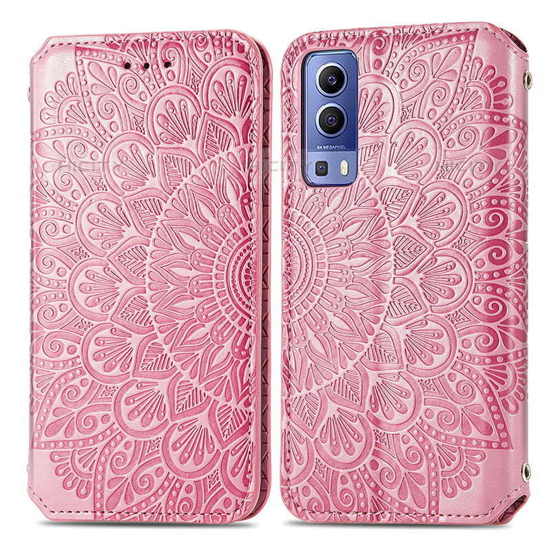 Custodia Portafoglio In Pelle Fantasia Modello Cover con Supporto S01D per Vivo iQOO Z3 5G Oro Rosa