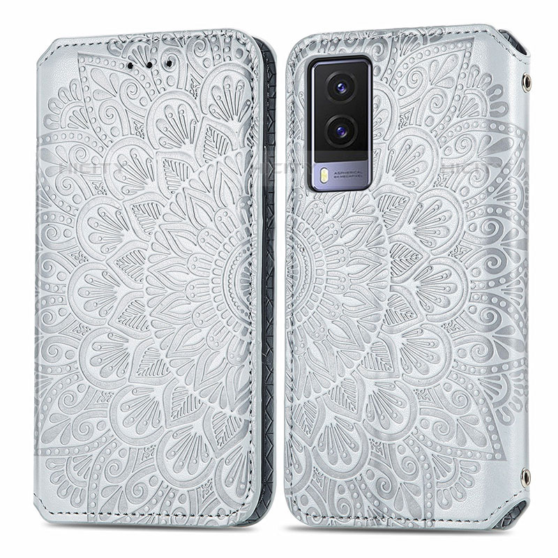 Custodia Portafoglio In Pelle Fantasia Modello Cover con Supporto S01D per Vivo V21e 5G Argento