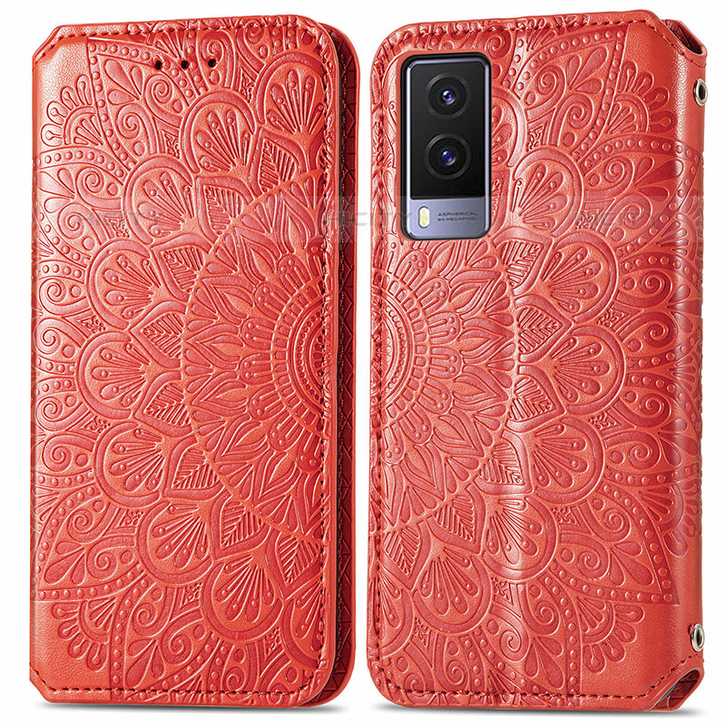 Custodia Portafoglio In Pelle Fantasia Modello Cover con Supporto S01D per Vivo V21e 5G Rosso