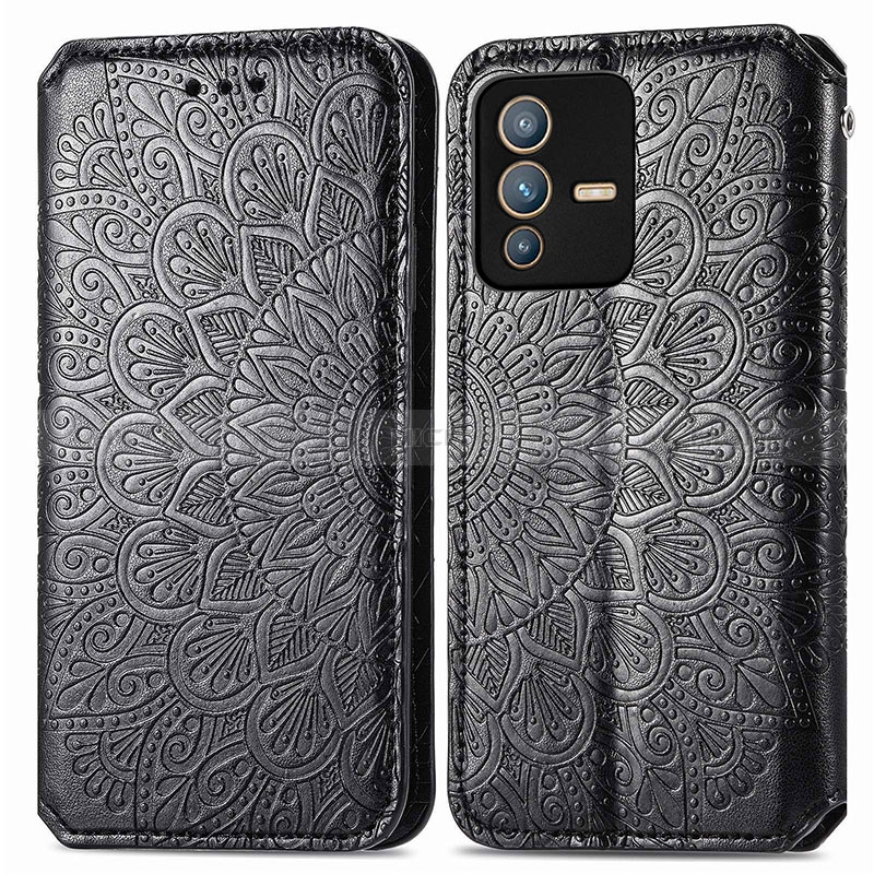 Custodia Portafoglio In Pelle Fantasia Modello Cover con Supporto S01D per Vivo V23 5G Nero