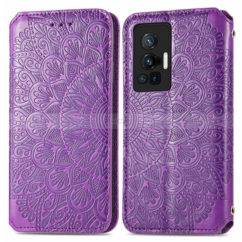 Custodia Portafoglio In Pelle Fantasia Modello Cover con Supporto S01D per Vivo X70 Pro 5G Viola