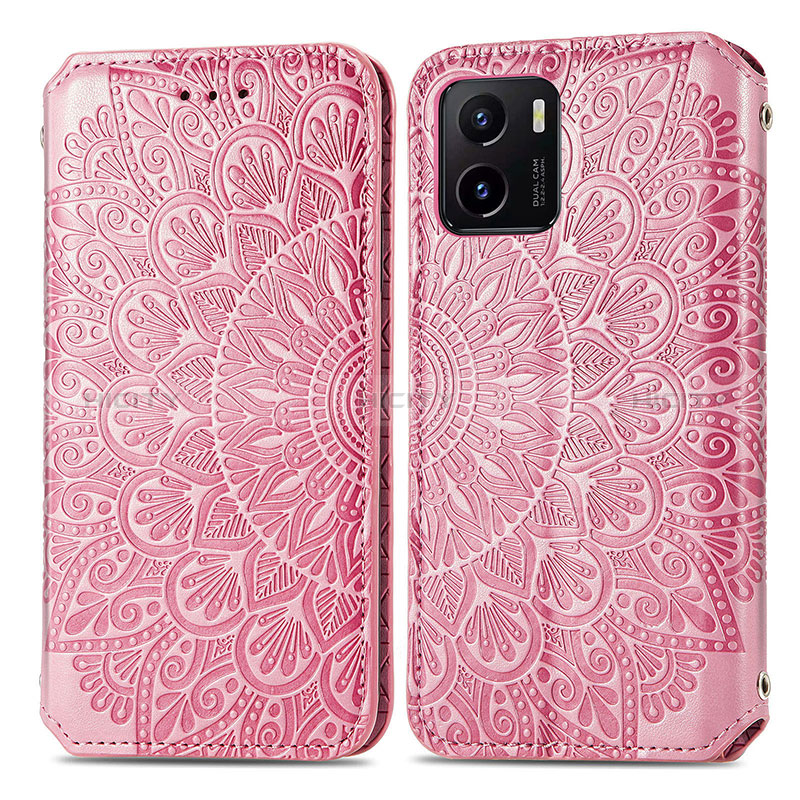 Custodia Portafoglio In Pelle Fantasia Modello Cover con Supporto S01D per Vivo Y15C Oro Rosa