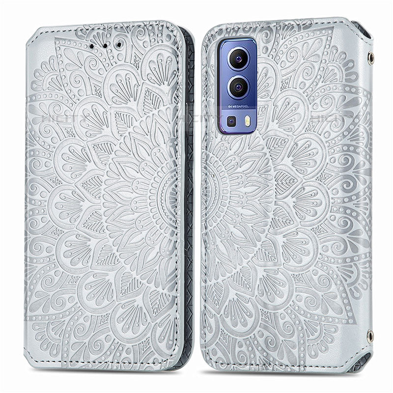 Custodia Portafoglio In Pelle Fantasia Modello Cover con Supporto S01D per Vivo Y52 5G Argento