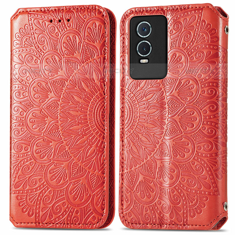 Custodia Portafoglio In Pelle Fantasia Modello Cover con Supporto S01D per Vivo Y74s 5G Rosso