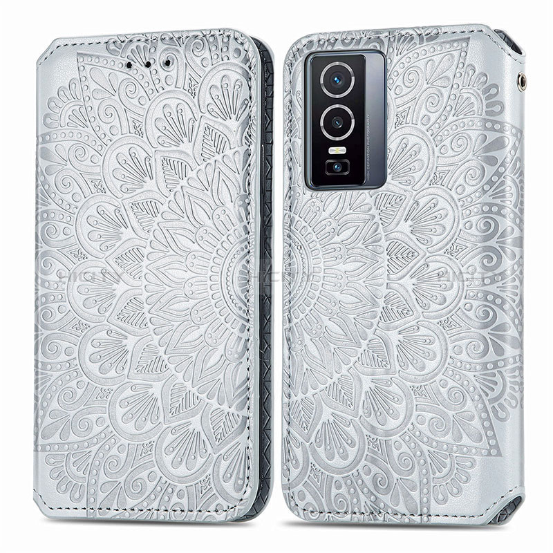 Custodia Portafoglio In Pelle Fantasia Modello Cover con Supporto S01D per Vivo Y76 5G Argento