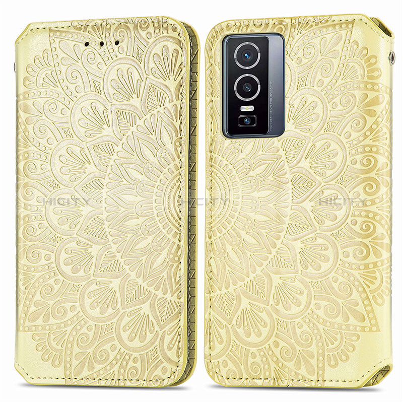 Custodia Portafoglio In Pelle Fantasia Modello Cover con Supporto S01D per Vivo Y76 5G Oro