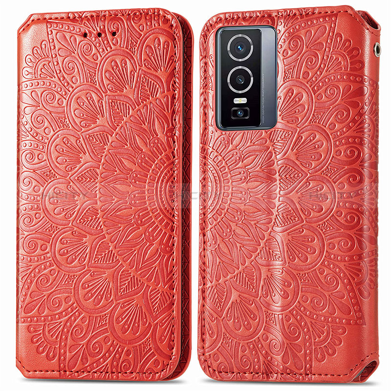 Custodia Portafoglio In Pelle Fantasia Modello Cover con Supporto S01D per Vivo Y76 5G Rosso