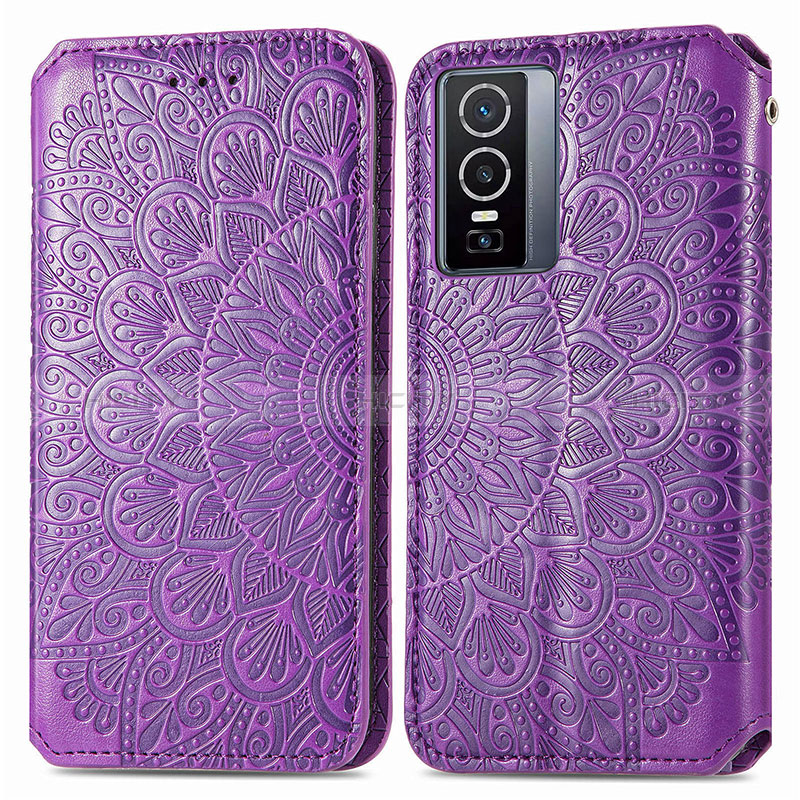 Custodia Portafoglio In Pelle Fantasia Modello Cover con Supporto S01D per Vivo Y76 5G Viola