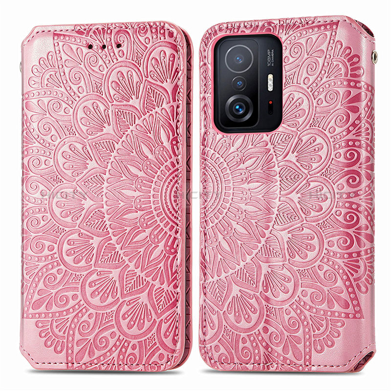 Custodia Portafoglio In Pelle Fantasia Modello Cover con Supporto S01D per Xiaomi Mi 11T 5G Oro Rosa