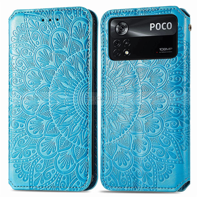 Custodia Portafoglio In Pelle Fantasia Modello Cover con Supporto S01D per Xiaomi Poco X4 Pro 5G Blu