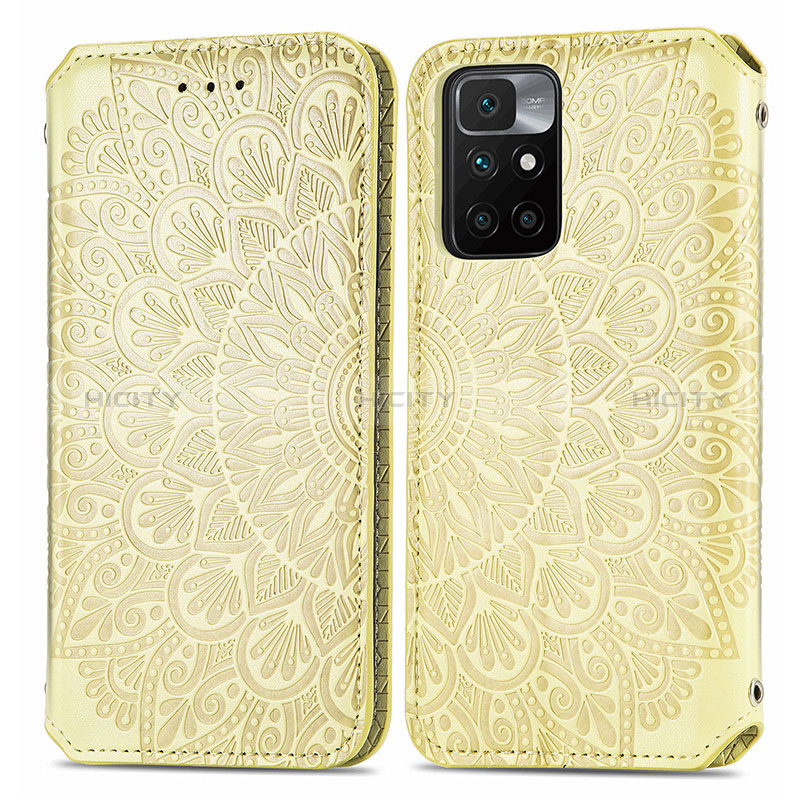 Custodia Portafoglio In Pelle Fantasia Modello Cover con Supporto S01D per Xiaomi Redmi 10 (2022) Oro