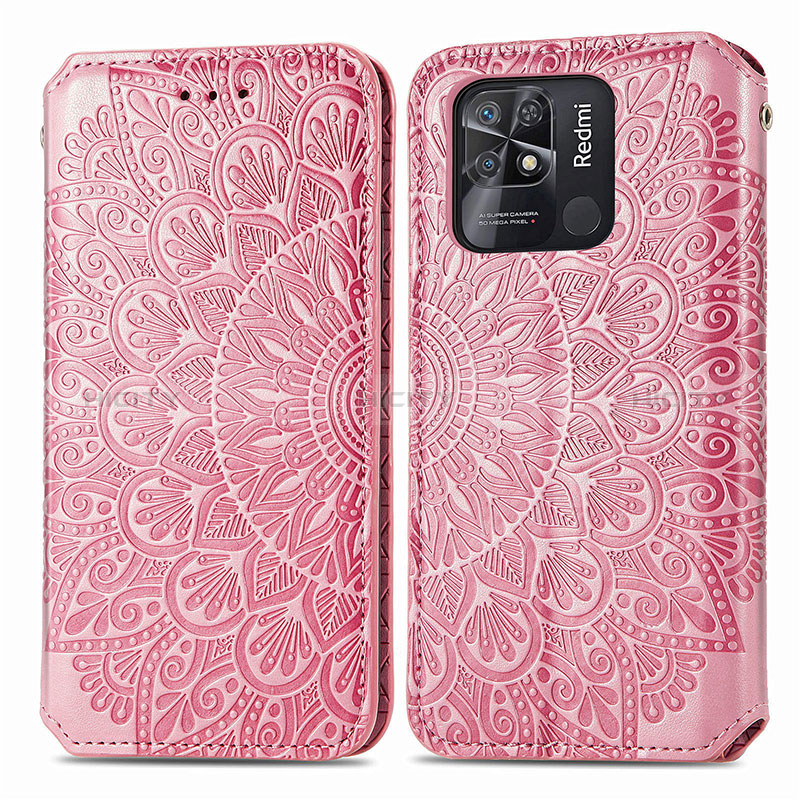 Custodia Portafoglio In Pelle Fantasia Modello Cover con Supporto S01D per Xiaomi Redmi 10 Power Oro Rosa