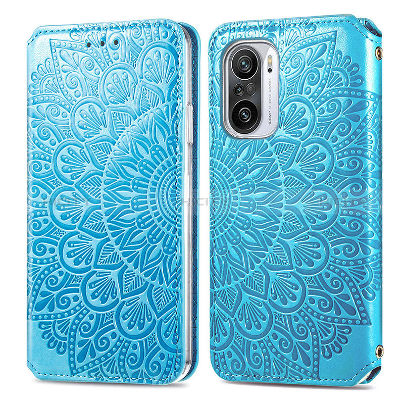 Custodia Portafoglio In Pelle Fantasia Modello Cover con Supporto S01D per Xiaomi Redmi K40 5G Blu