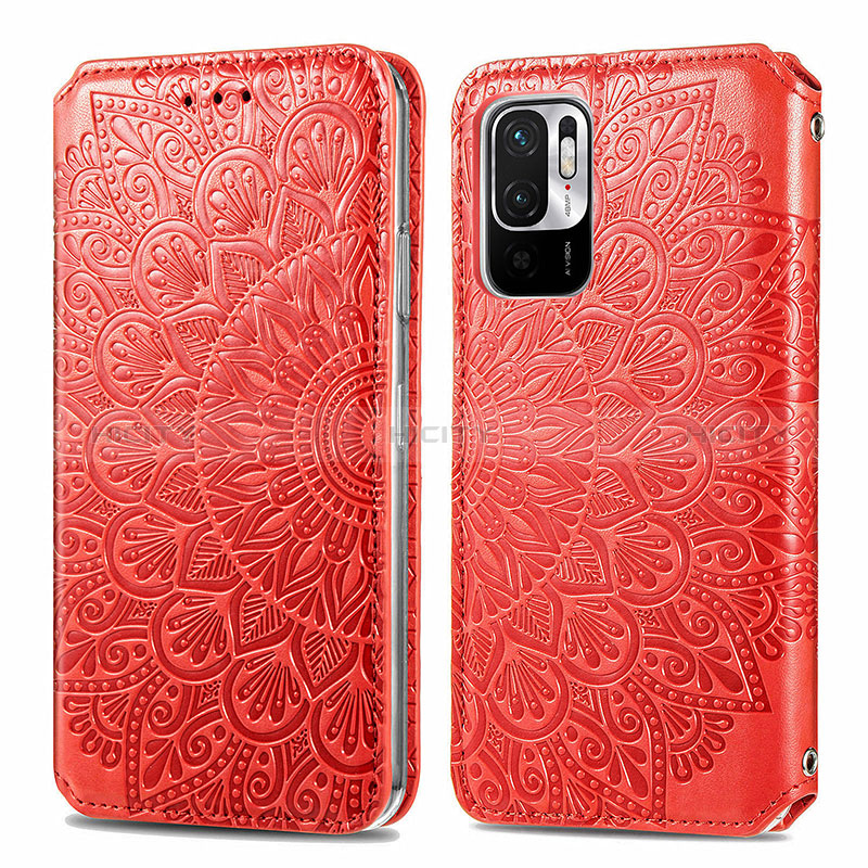 Custodia Portafoglio In Pelle Fantasia Modello Cover con Supporto S01D per Xiaomi Redmi Note 10 JE 5G Rosso