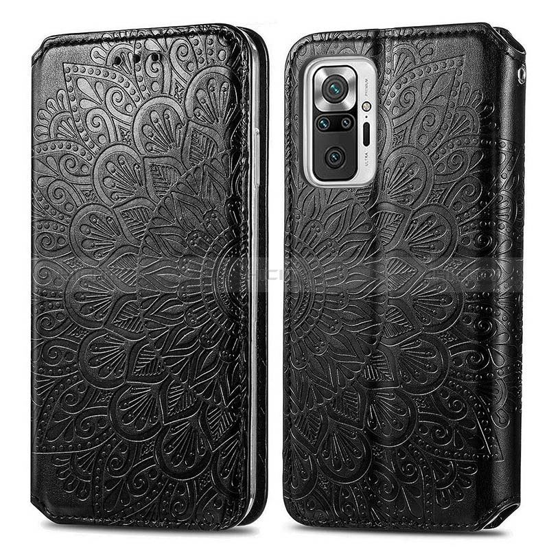 Custodia Portafoglio In Pelle Fantasia Modello Cover con Supporto S01D per Xiaomi Redmi Note 10 Pro 4G Nero