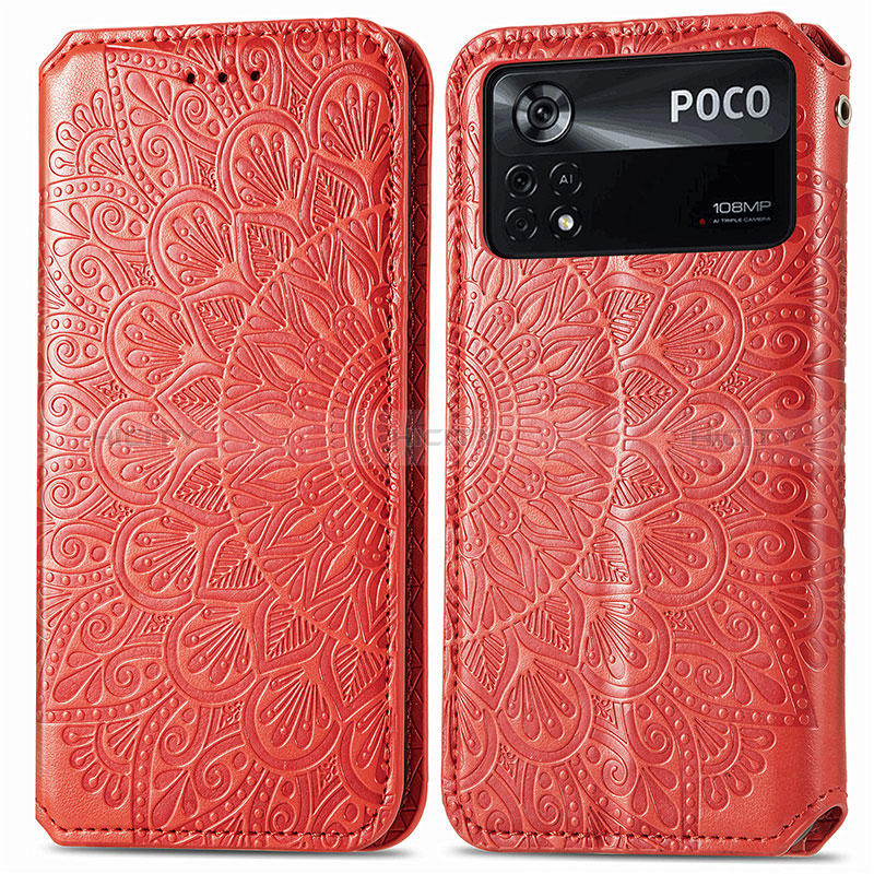 Custodia Portafoglio In Pelle Fantasia Modello Cover con Supporto S01D per Xiaomi Redmi Note 11E Pro 5G Rosso