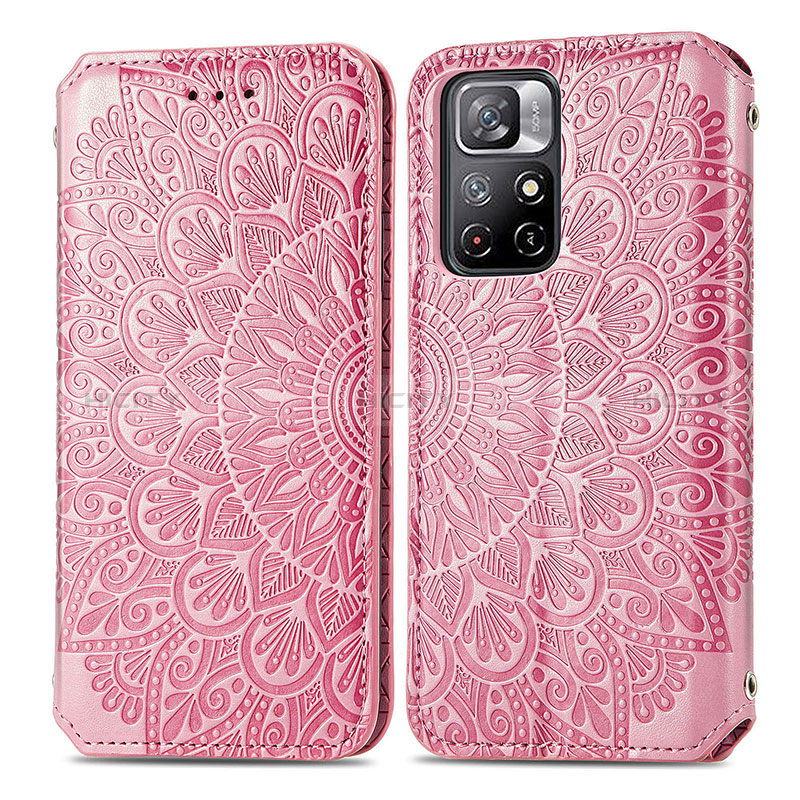 Custodia Portafoglio In Pelle Fantasia Modello Cover con Supporto S01D per Xiaomi Redmi Note 11S 5G Oro Rosa