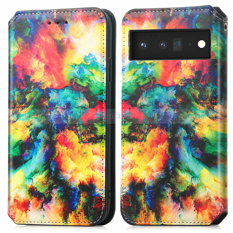 Custodia Portafoglio In Pelle Fantasia Modello Cover con Supporto S02D per Google Pixel 6 5G Multicolore