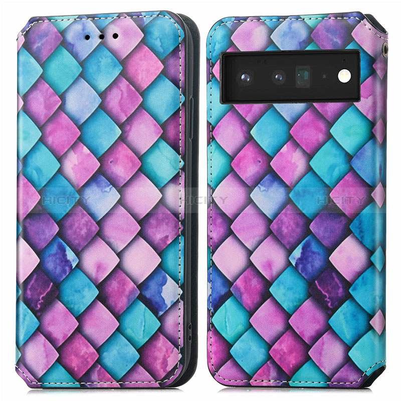 Custodia Portafoglio In Pelle Fantasia Modello Cover con Supporto S02D per Google Pixel 6 5G Viola