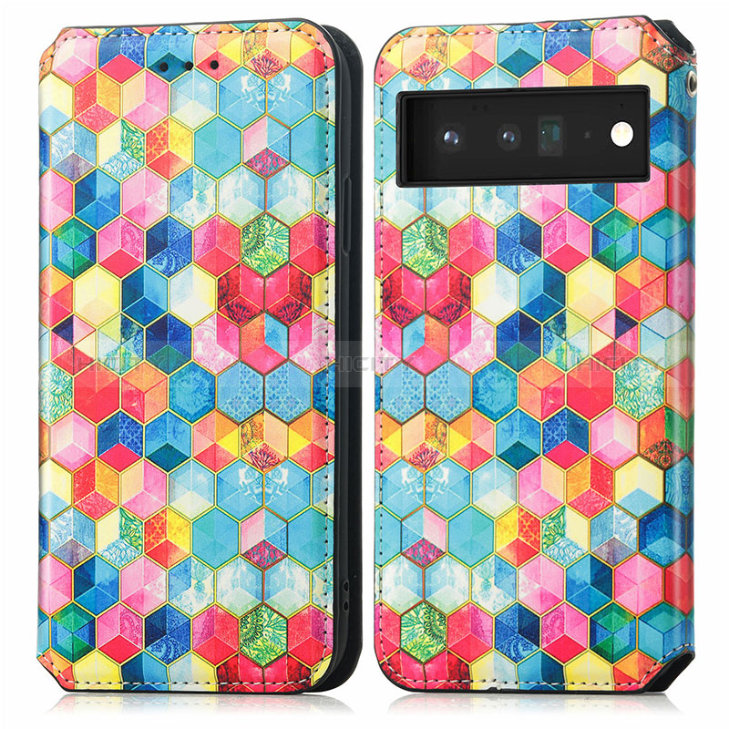 Custodia Portafoglio In Pelle Fantasia Modello Cover con Supporto S02D per Google Pixel 6 Pro 5G