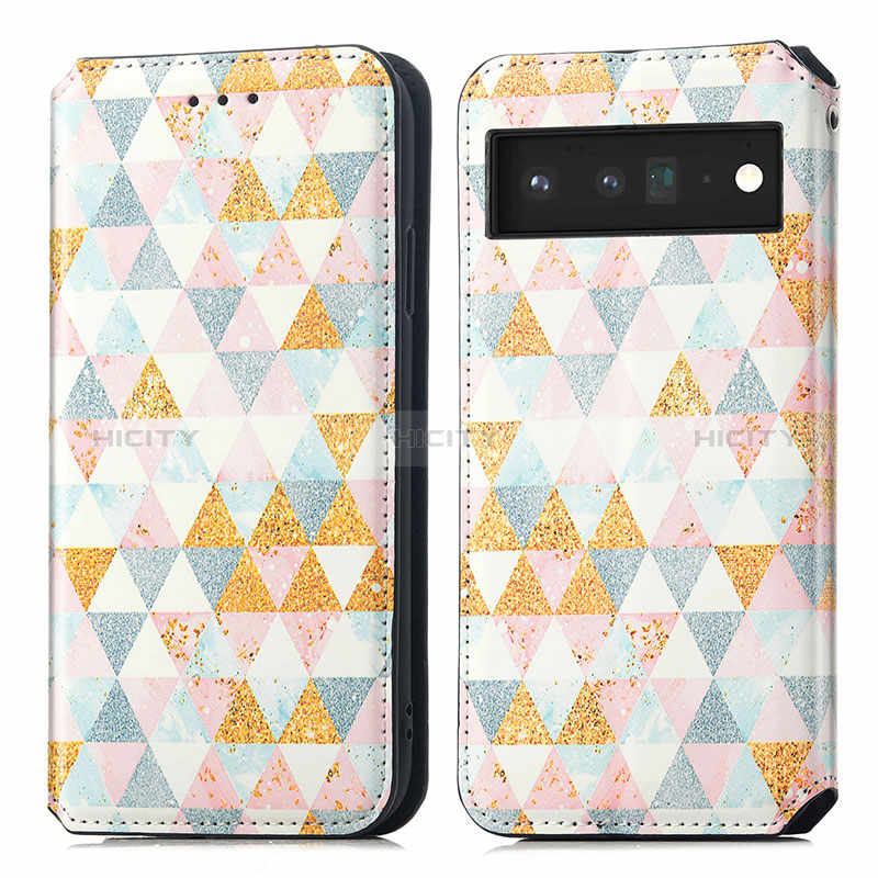 Custodia Portafoglio In Pelle Fantasia Modello Cover con Supporto S02D per Google Pixel 6 Pro 5G Bianco