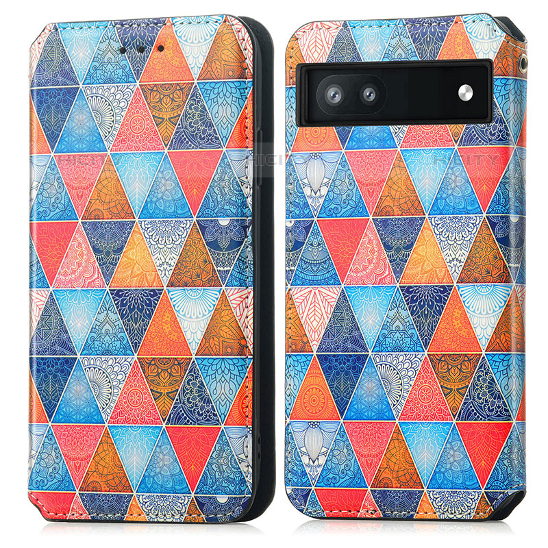 Custodia Portafoglio In Pelle Fantasia Modello Cover con Supporto S02D per Google Pixel 6a 5G Marrone