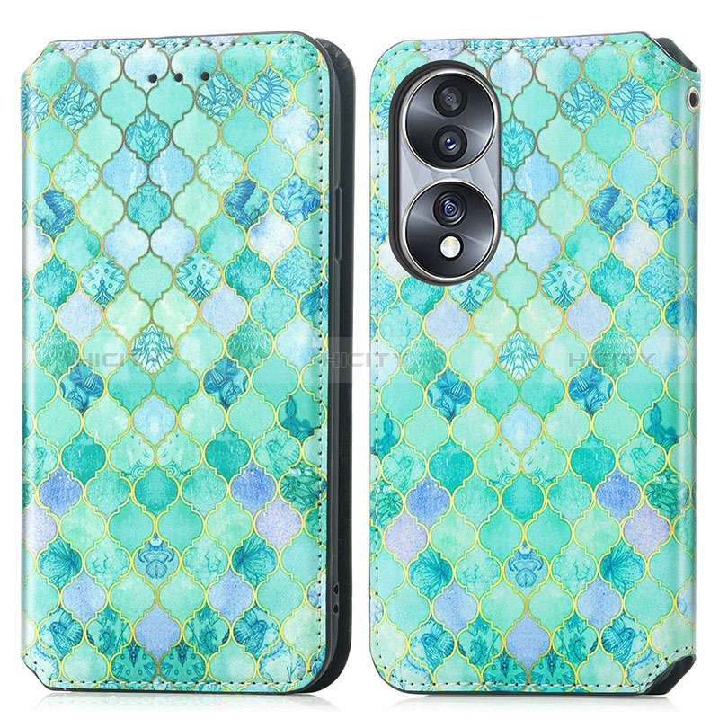 Custodia Portafoglio In Pelle Fantasia Modello Cover con Supporto S02D per Huawei Honor 70 5G Verde