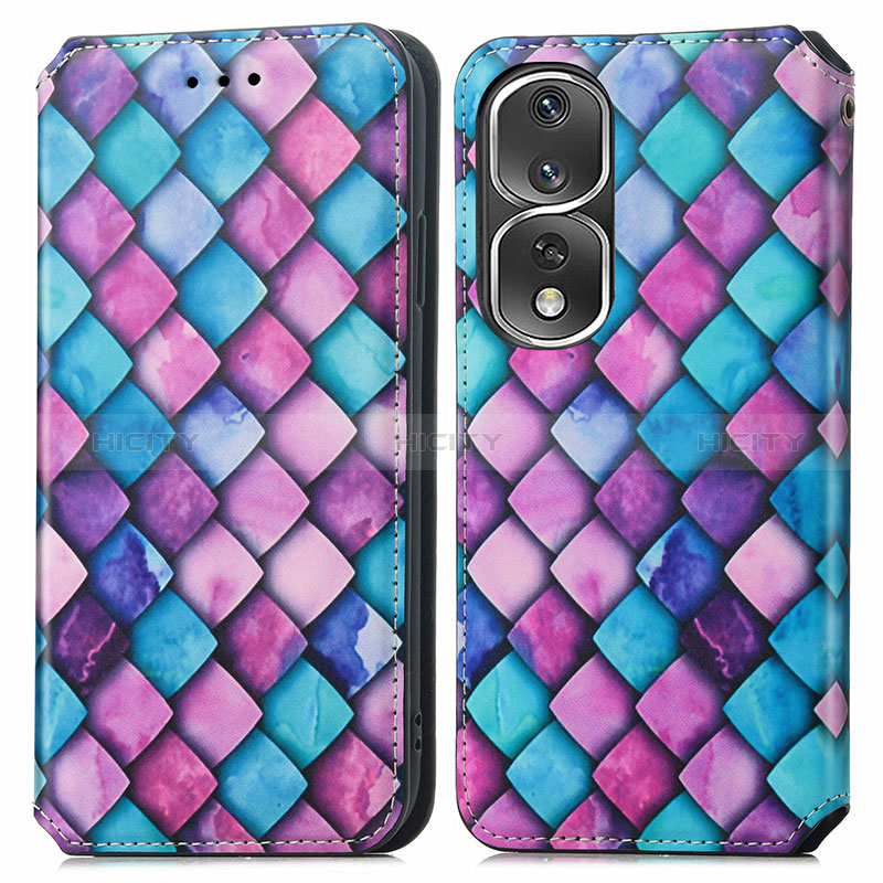 Custodia Portafoglio In Pelle Fantasia Modello Cover con Supporto S02D per Huawei Honor 80 Pro Flat 5G Viola