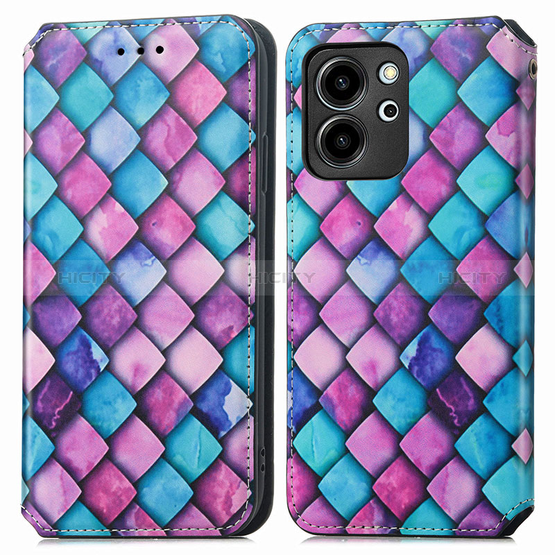 Custodia Portafoglio In Pelle Fantasia Modello Cover con Supporto S02D per Huawei Honor 80 SE 5G Viola