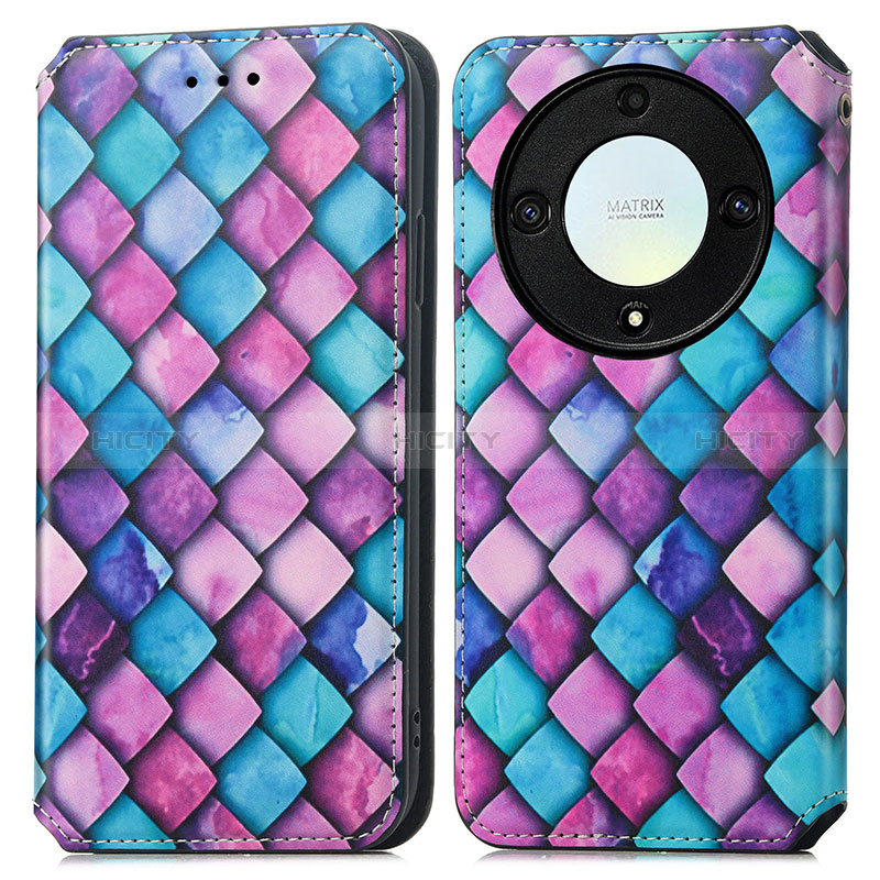 Custodia Portafoglio In Pelle Fantasia Modello Cover con Supporto S02D per Huawei Honor Magic5 Lite 5G Viola