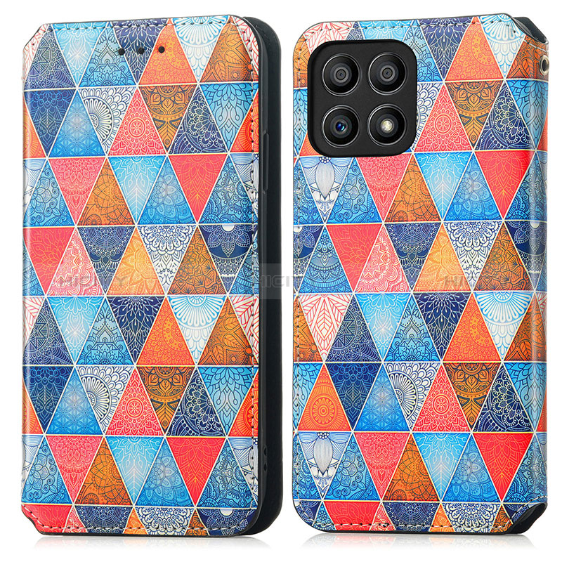 Custodia Portafoglio In Pelle Fantasia Modello Cover con Supporto S02D per Huawei Honor X30i Marrone