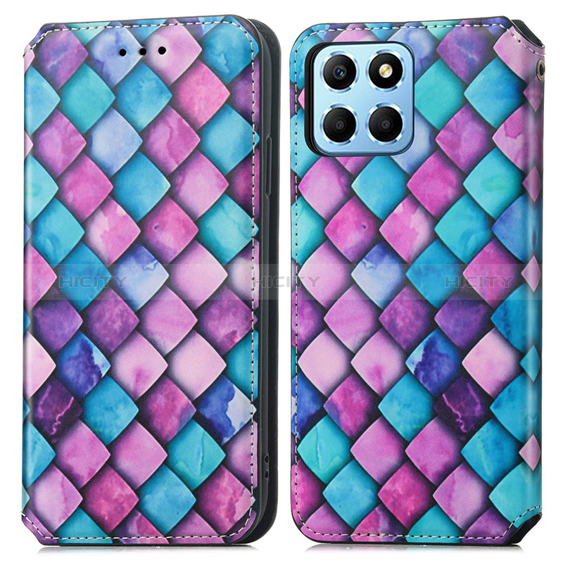 Custodia Portafoglio In Pelle Fantasia Modello Cover con Supporto S02D per Huawei Honor X6S Viola