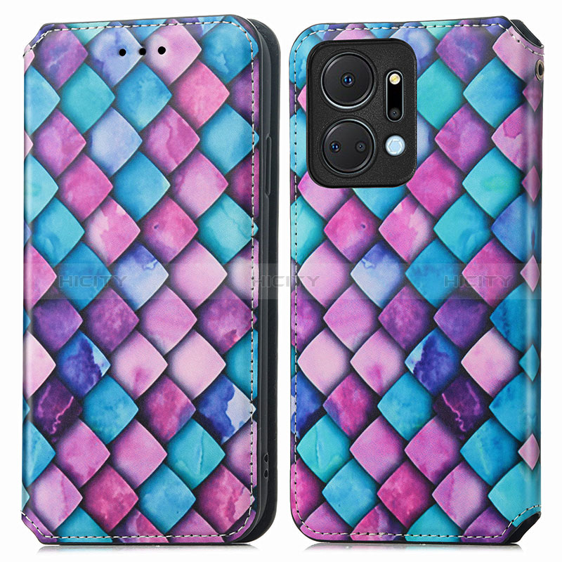 Custodia Portafoglio In Pelle Fantasia Modello Cover con Supporto S02D per Huawei Honor X7a Viola