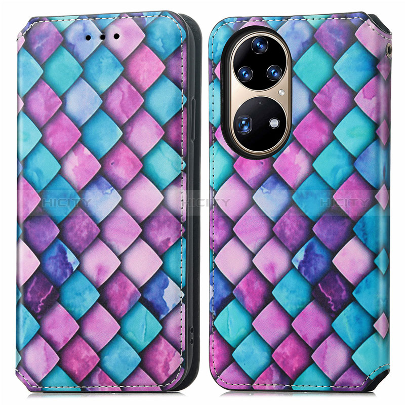 Custodia Portafoglio In Pelle Fantasia Modello Cover con Supporto S02D per Huawei P50 Viola