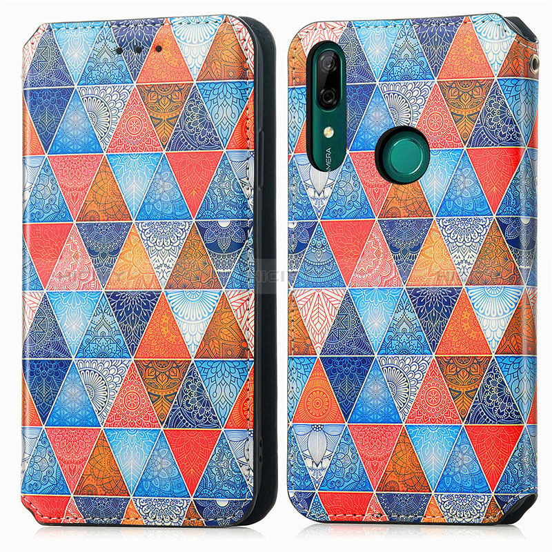 Custodia Portafoglio In Pelle Fantasia Modello Cover con Supporto S02D per Huawei Y9 Prime (2019) Marrone