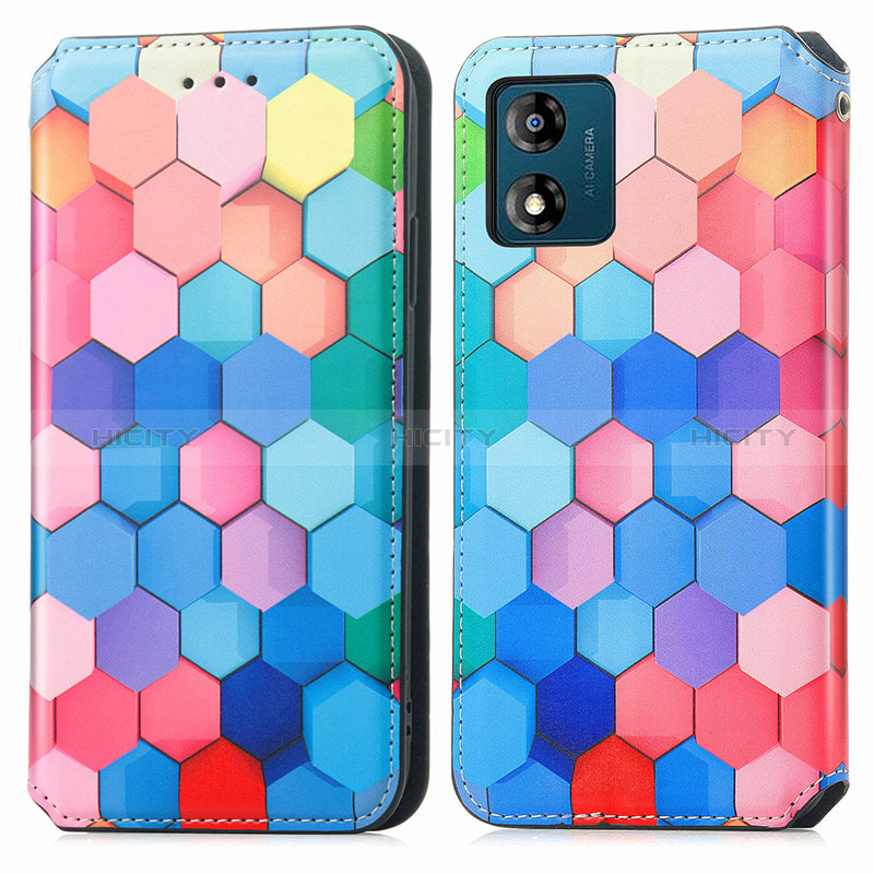 Custodia Portafoglio In Pelle Fantasia Modello Cover con Supporto S02D per Motorola Moto E13 Colorato