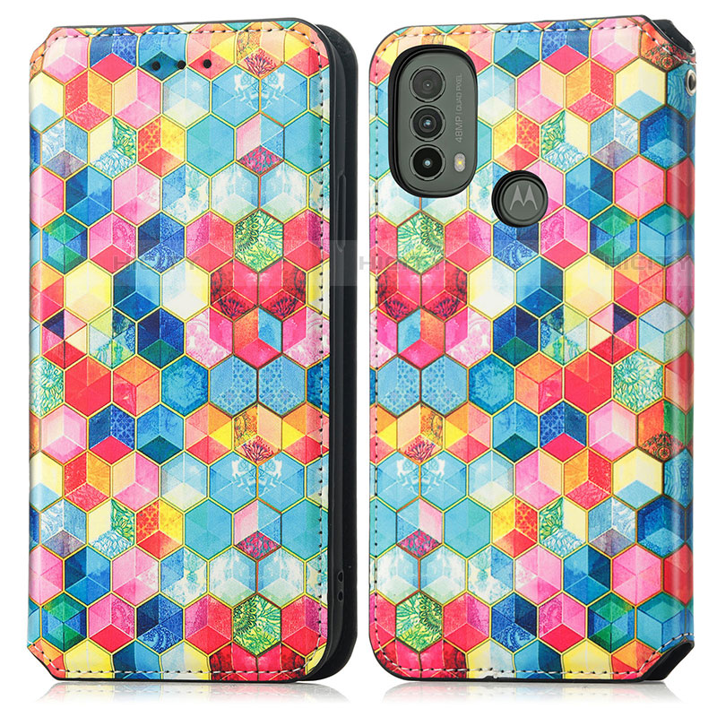 Custodia Portafoglio In Pelle Fantasia Modello Cover con Supporto S02D per Motorola Moto E30 Multicolore