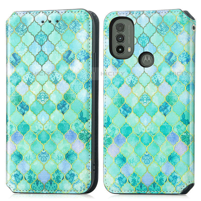 Custodia Portafoglio In Pelle Fantasia Modello Cover con Supporto S02D per Motorola Moto E30 Verde