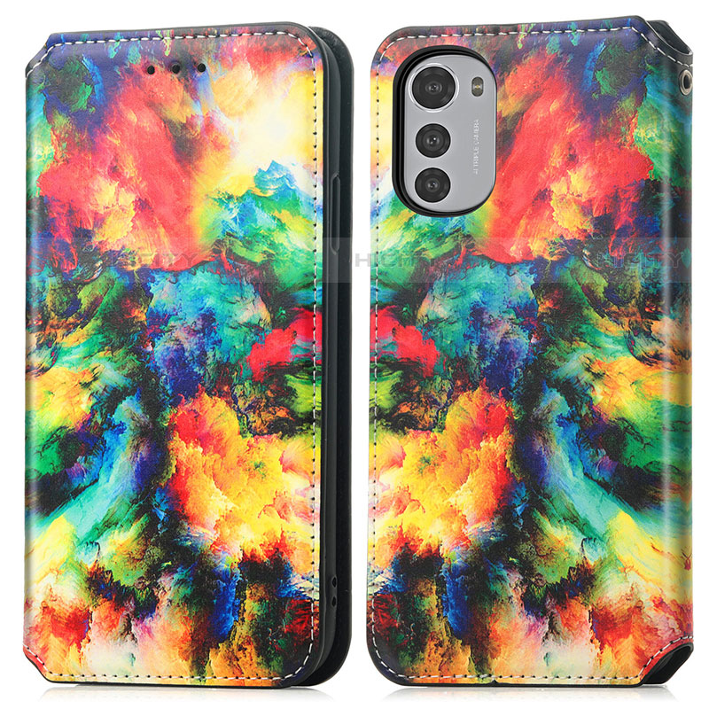 Custodia Portafoglio In Pelle Fantasia Modello Cover con Supporto S02D per Motorola Moto E32 Multicolore