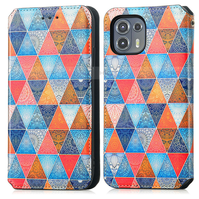 Custodia Portafoglio In Pelle Fantasia Modello Cover con Supporto S02D per Motorola Moto Edge 20 Lite 5G Marrone