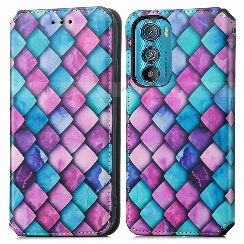 Custodia Portafoglio In Pelle Fantasia Modello Cover con Supporto S02D per Motorola Moto Edge 30 5G Viola